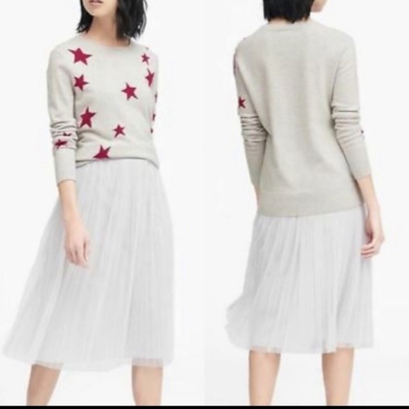 Banana Republic Italian Merino Wool blended pink star printed sweater - Picture 2 of 6